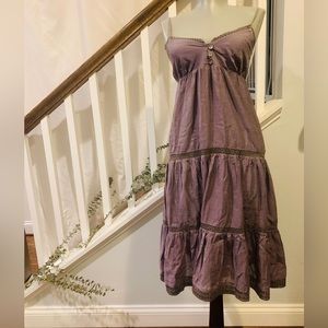 Tiered midi dusty mauve spaghetti strap dress